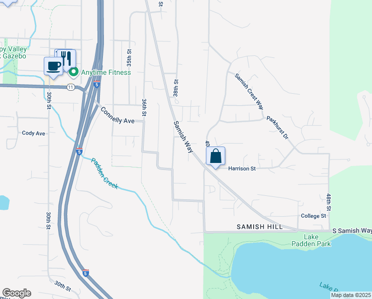 map of restaurants, bars, coffee shops, grocery stores, and more near 2220 Samish Way in Bellingham