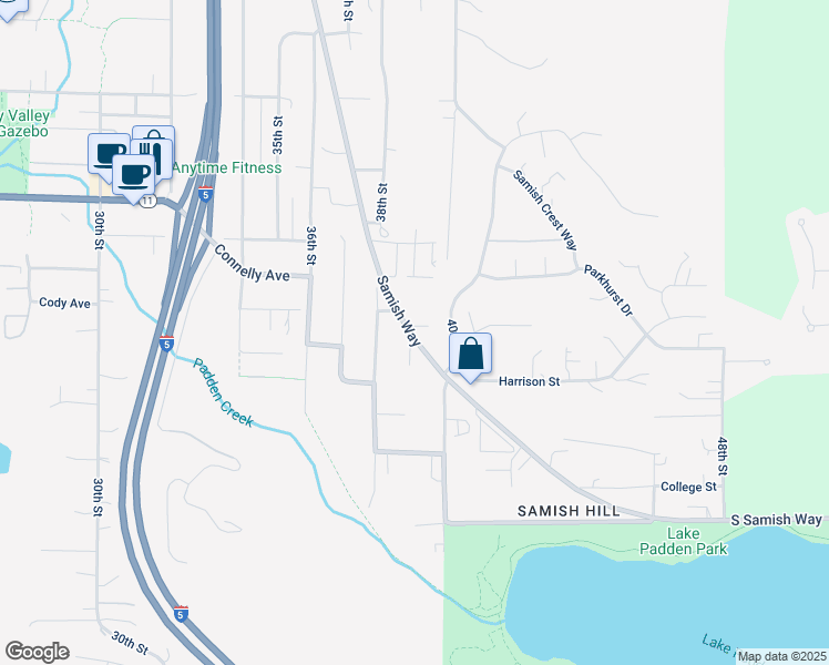 map of restaurants, bars, coffee shops, grocery stores, and more near 2220 Samish Way in Bellingham