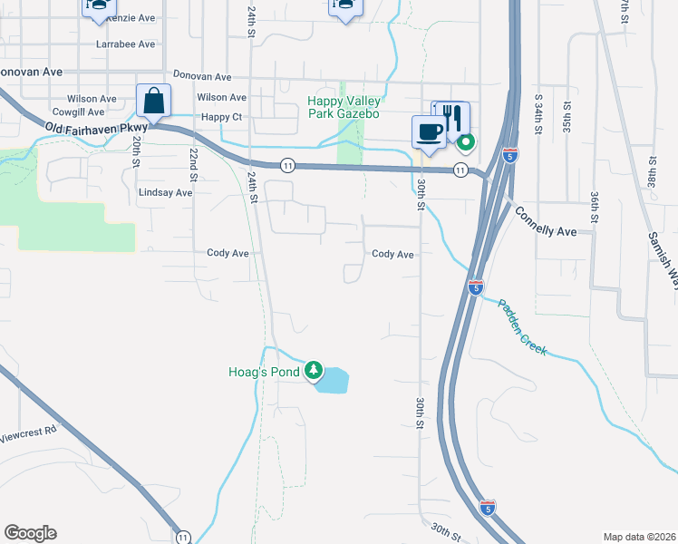 map of restaurants, bars, coffee shops, grocery stores, and more near 2729 Cody Avenue in Bellingham