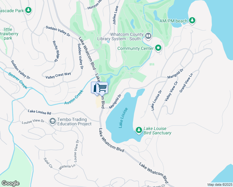 map of restaurants, bars, coffee shops, grocery stores, and more near 1800 Lake Whatcom Boulevard in Bellingham