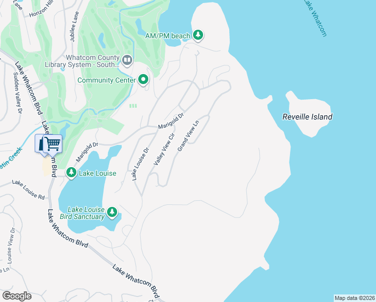map of restaurants, bars, coffee shops, grocery stores, and more near 59 Grand View Lane in Bellingham