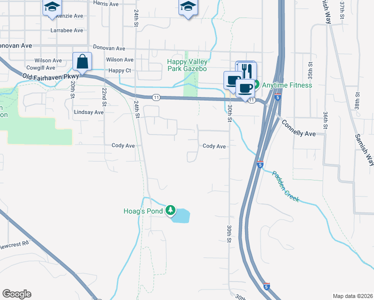 map of restaurants, bars, coffee shops, grocery stores, and more near 2170 28th Street in Bellingham