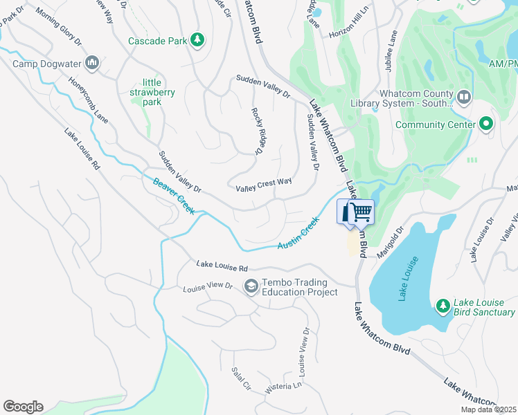 map of restaurants, bars, coffee shops, grocery stores, and more near 45 Valley Crest Way in Bellingham