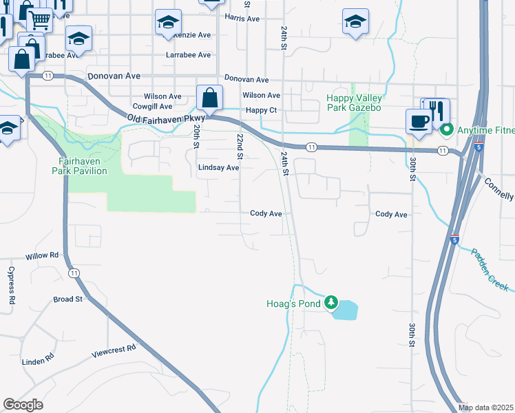 map of restaurants, bars, coffee shops, grocery stores, and more near 2109 22nd Street in Bellingham