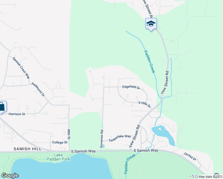 map of restaurants, bars, coffee shops, grocery stores, and more near 1956 South Springfield Court in Bellingham