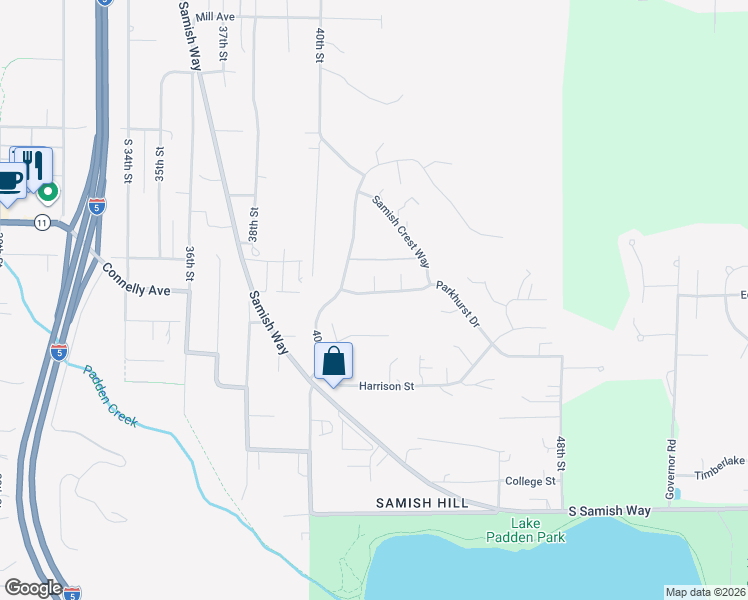 map of restaurants, bars, coffee shops, grocery stores, and more near 4200 Parkhurst Drive in Bellingham