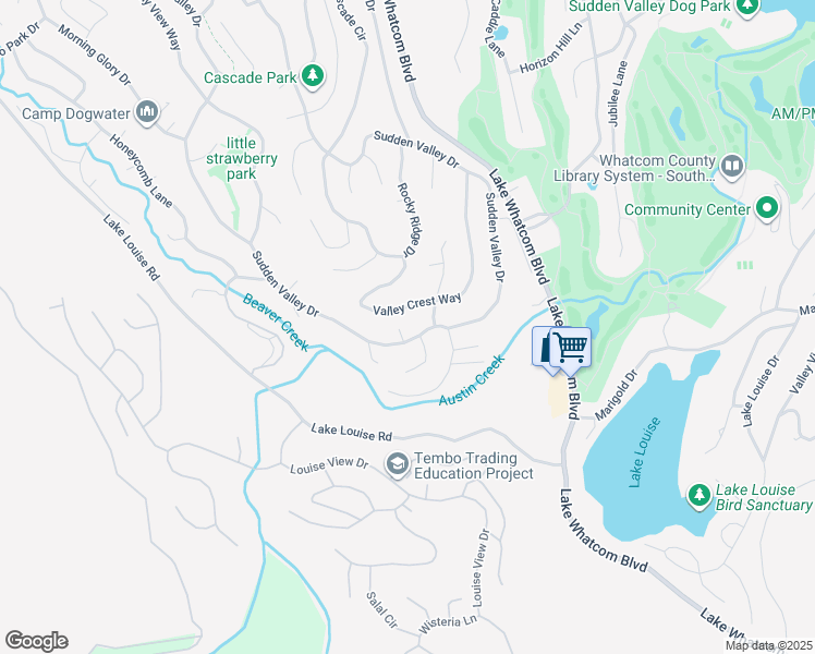 map of restaurants, bars, coffee shops, grocery stores, and more near 45 Valley Crest Way in Bellingham