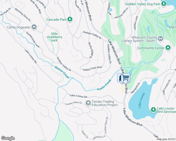 map of restaurants, bars, coffee shops, grocery stores, and more near 45 Valley Crest Way in Bellingham