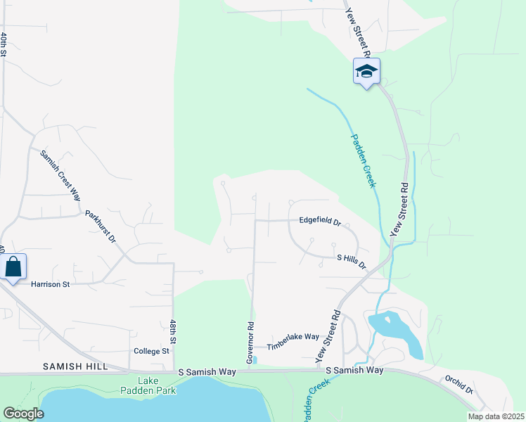 map of restaurants, bars, coffee shops, grocery stores, and more near 1956 South Springfield Court in Bellingham