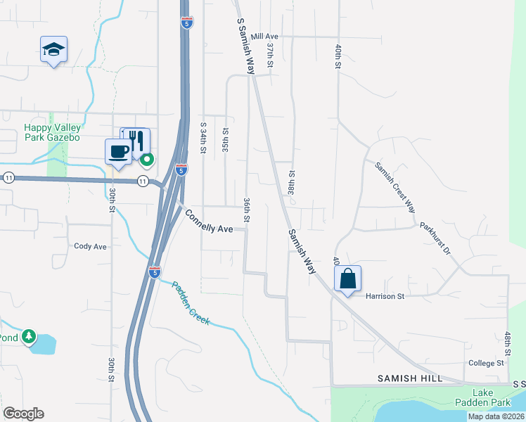 map of restaurants, bars, coffee shops, grocery stores, and more near 1982 37th Street in Bellingham