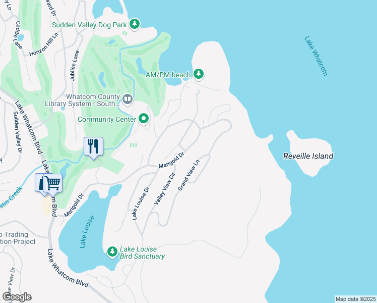 map of restaurants, bars, coffee shops, grocery stores, and more near 27 Marigold Drive in Bellingham