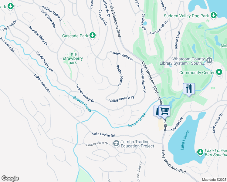 map of restaurants, bars, coffee shops, grocery stores, and more near 77 Valley Crest Way in Bellingham