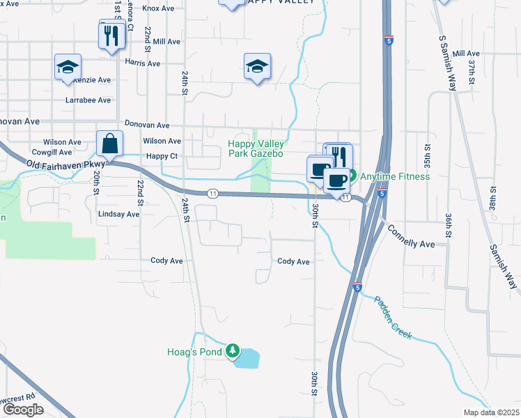 map of restaurants, bars, coffee shops, grocery stores, and more near 2700-2712 Old Fairhaven Parkway in Bellingham