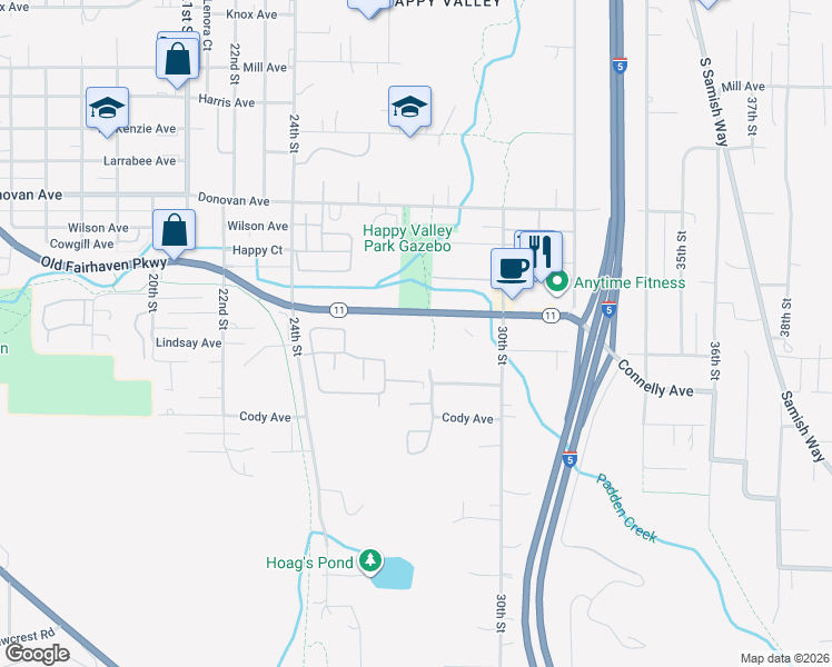map of restaurants, bars, coffee shops, grocery stores, and more near 2700-2712 Old Fairhaven Parkway in Bellingham