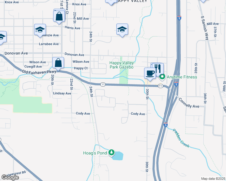 map of restaurants, bars, coffee shops, grocery stores, and more near 2600 Old Fairhaven Parkway in Bellingham