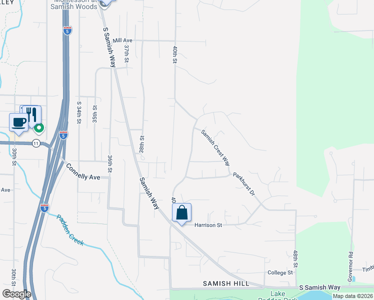 map of restaurants, bars, coffee shops, grocery stores, and more near 1916 40th Street in Bellingham