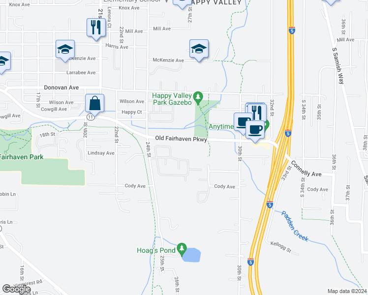 map of restaurants, bars, coffee shops, grocery stores, and more near 2600 Old Fairhaven Parkway in Bellingham