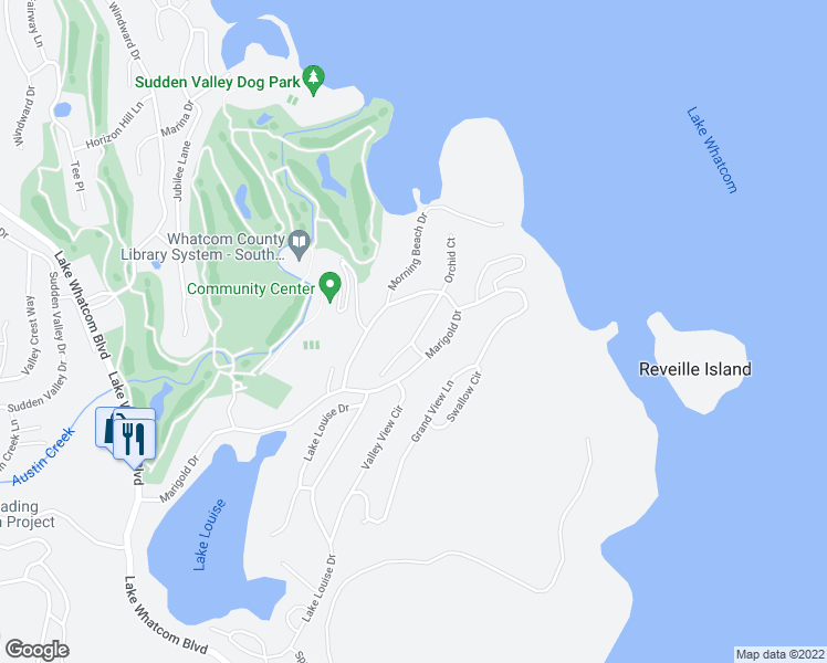 map of restaurants, bars, coffee shops, grocery stores, and more near 27 Marigold Drive in Bellingham