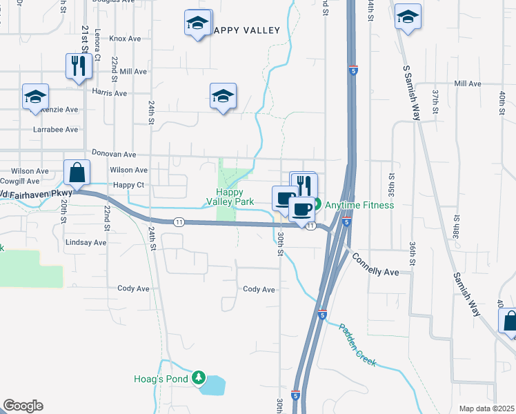 map of restaurants, bars, coffee shops, grocery stores, and more near 2822 Cowgill Avenue in Bellingham