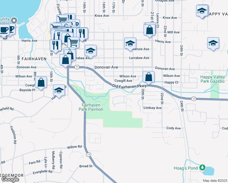 map of restaurants, bars, coffee shops, grocery stores, and more near 2811 Old Fairhaven Parkway in Bellingham