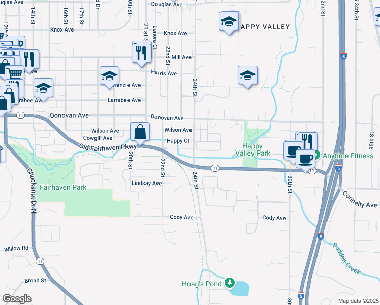map of restaurants, bars, coffee shops, grocery stores, and more near 1812 24th Street in Bellingham