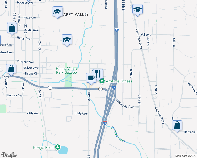 map of restaurants, bars, coffee shops, grocery stores, and more near 3119 Cowgill Avenue in Bellingham