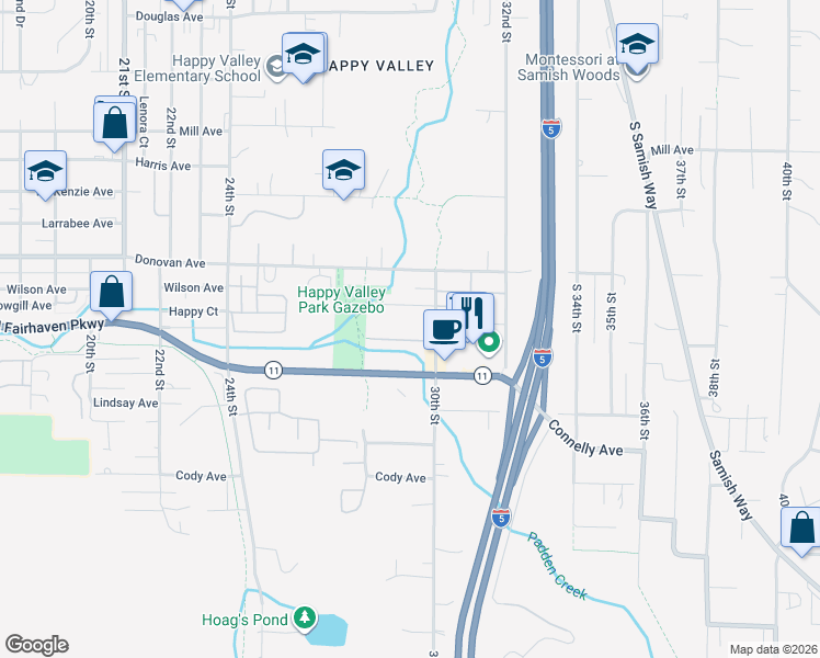 map of restaurants, bars, coffee shops, grocery stores, and more near 2822 Cowgill Avenue in Bellingham