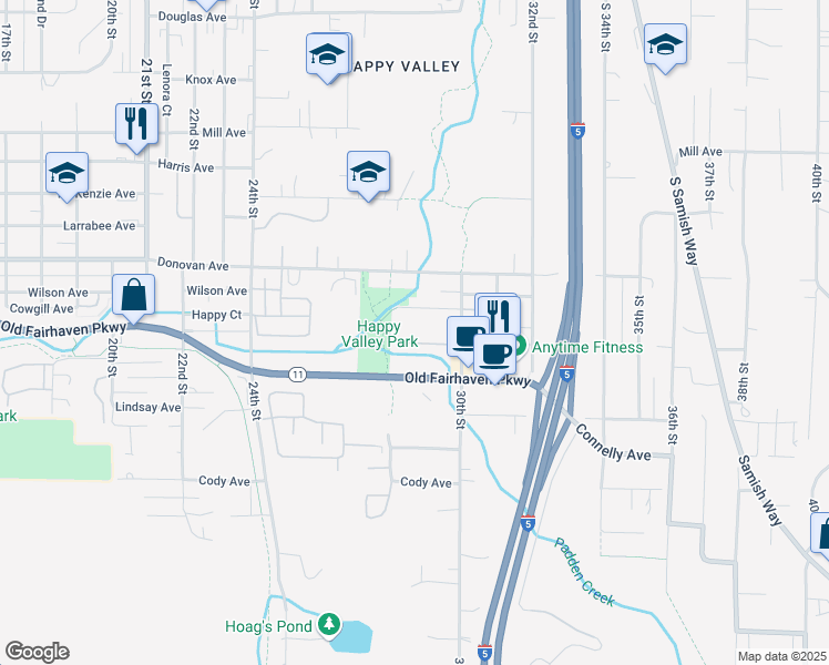 map of restaurants, bars, coffee shops, grocery stores, and more near 2822 Cowgill Avenue in Bellingham