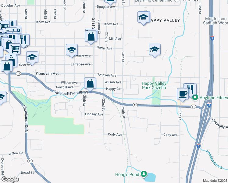 map of restaurants, bars, coffee shops, grocery stores, and more near 1812 24th Street in Bellingham