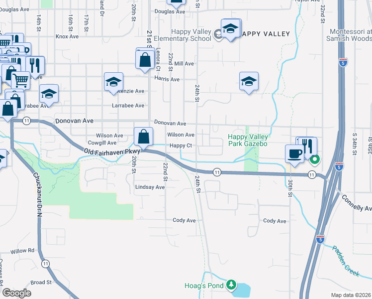 map of restaurants, bars, coffee shops, grocery stores, and more near 1812 24th Street in Bellingham