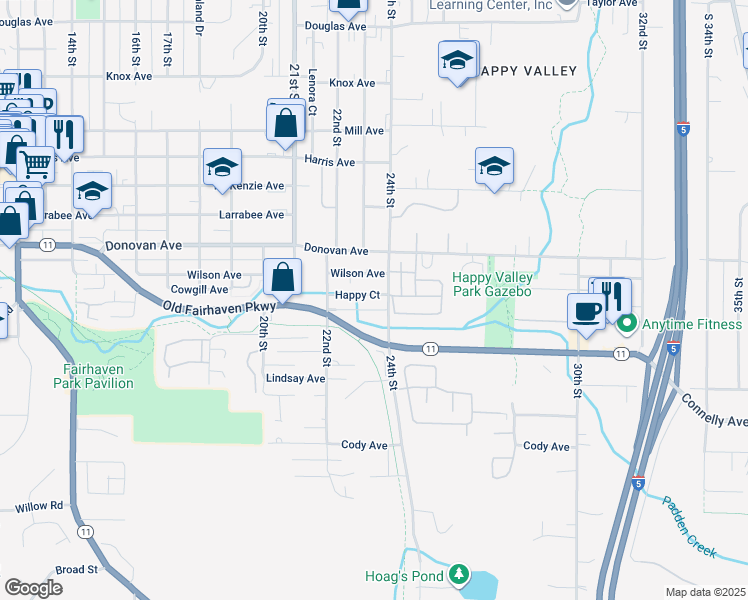 map of restaurants, bars, coffee shops, grocery stores, and more near 1812 24th Street in Bellingham