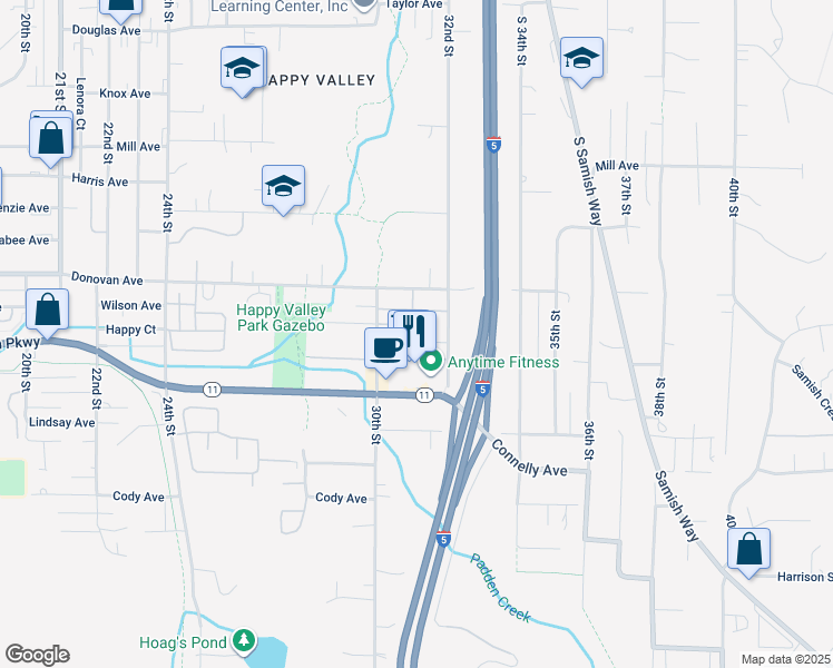 map of restaurants, bars, coffee shops, grocery stores, and more near 3119 Cowgill Avenue in Bellingham