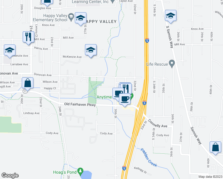 map of restaurants, bars, coffee shops, grocery stores, and more near 2914 Wilson Avenue in Bellingham