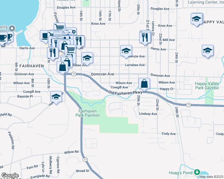 map of restaurants, bars, coffee shops, grocery stores, and more near 2811 Old Fairhaven Parkway in Bellingham