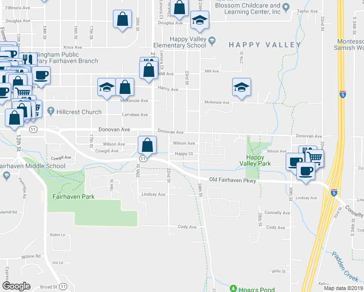 map of restaurants, bars, coffee shops, grocery stores, and more near 1611 22nd Street in Bellingham