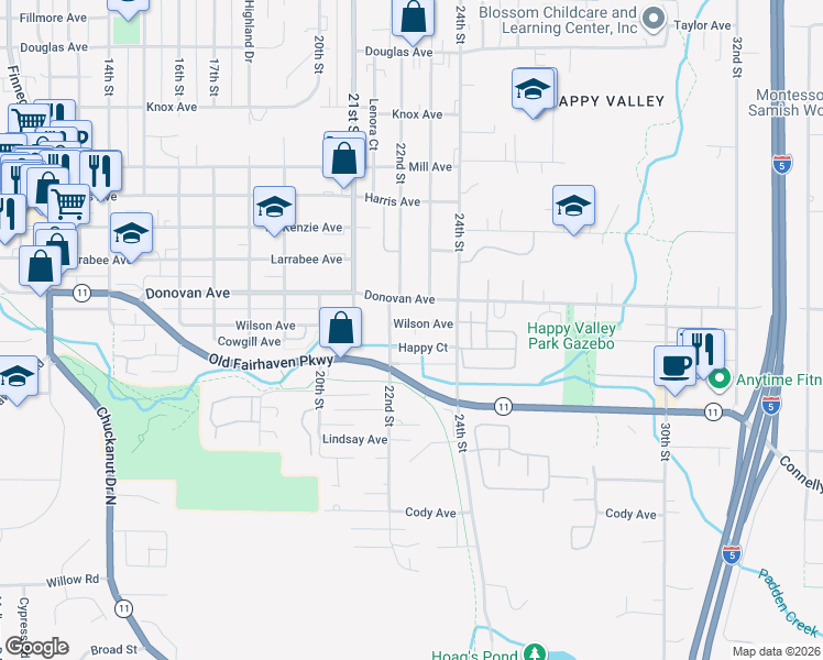 map of restaurants, bars, coffee shops, grocery stores, and more near 2208 Wilson Avenue in Bellingham