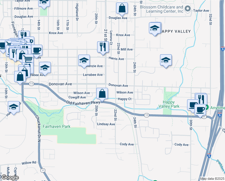 map of restaurants, bars, coffee shops, grocery stores, and more near 1608 22nd Street in Bellingham