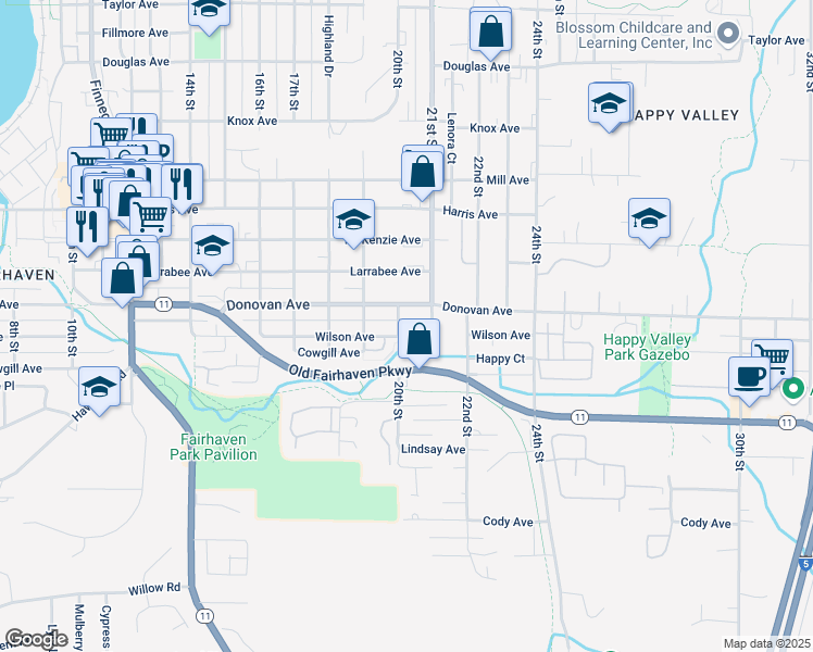 map of restaurants, bars, coffee shops, grocery stores, and more near 2003 Wilson Avenue in Bellingham