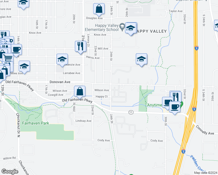 map of restaurants, bars, coffee shops, grocery stores, and more near 2319 Wilson Avenue in Bellingham