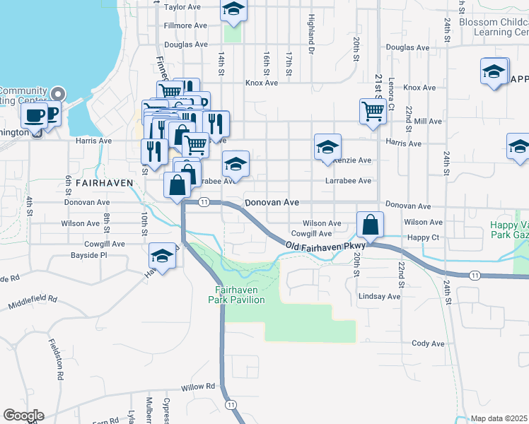 map of restaurants, bars, coffee shops, grocery stores, and more near 1610 16th Street in Bellingham