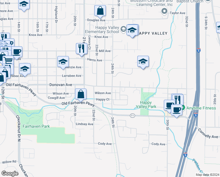 map of restaurants, bars, coffee shops, grocery stores, and more near 2315 Wilson Avenue in Bellingham