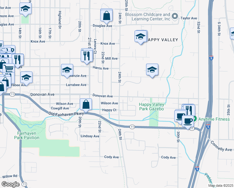 map of restaurants, bars, coffee shops, grocery stores, and more near 2315 Wilson Avenue in Bellingham