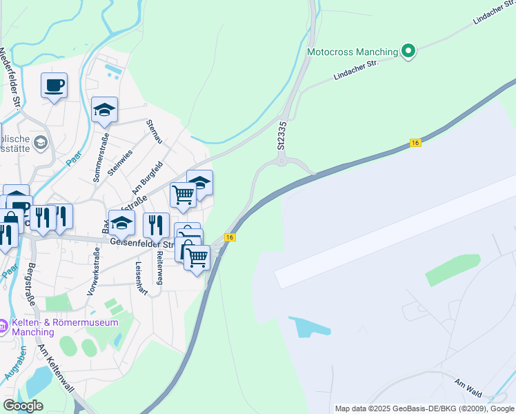 map of restaurants, bars, coffee shops, grocery stores, and more near in Manching