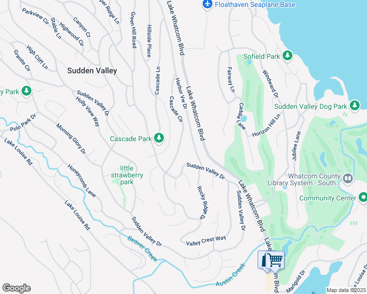 map of restaurants, bars, coffee shops, grocery stores, and more near 43 Deer Run Lane in Bellingham
