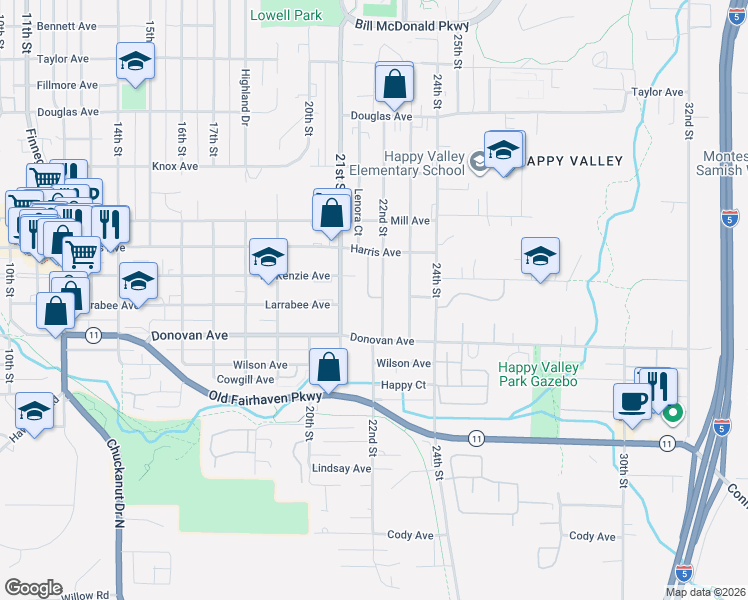 map of restaurants, bars, coffee shops, grocery stores, and more near 1401 22nd Street in Bellingham