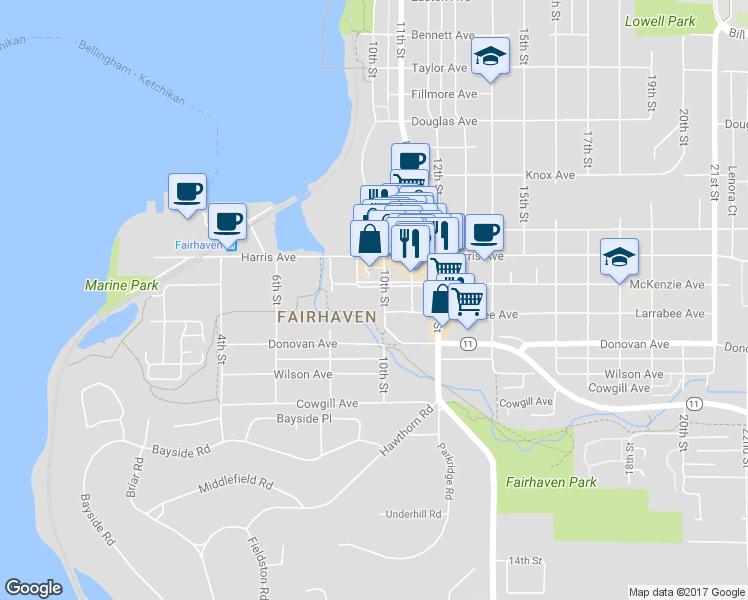 map of restaurants, bars, coffee shops, grocery stores, and more near 914 Larrabee Avenue in Bellingham