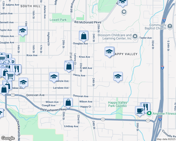 map of restaurants, bars, coffee shops, grocery stores, and more near 1209 23rd Street in Bellingham