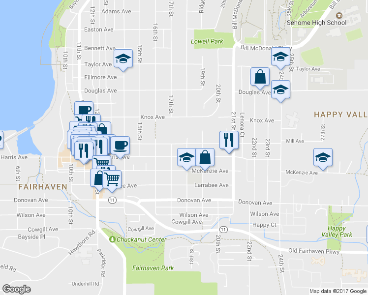 map of restaurants, bars, coffee shops, grocery stores, and more near in Bellingham