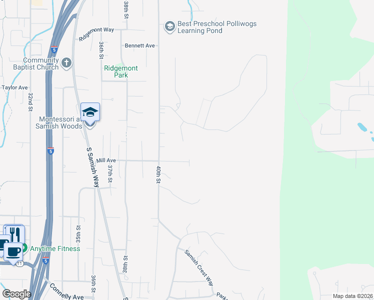 map of restaurants, bars, coffee shops, grocery stores, and more near 1015 Lone Tree Court in Bellingham