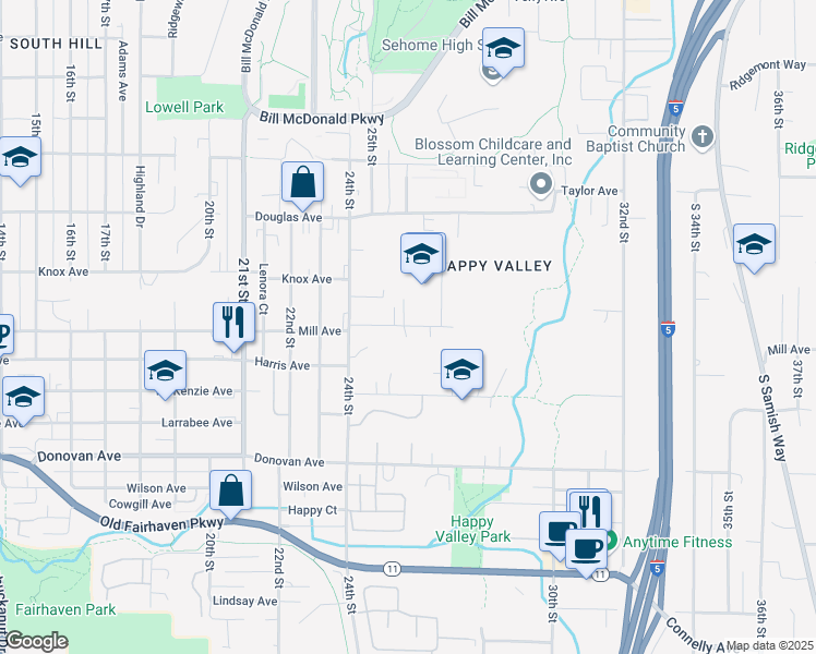 map of restaurants, bars, coffee shops, grocery stores, and more near 2602 Mill Avenue in Bellingham